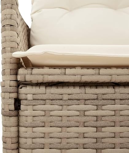 Miniatura 7 de 3 Piece Patio Bistro Set with Reclining Chairs PE Rattan Outdoor Furniture for Garden Balcony Backyard Modern Beige Table and Cushions for Small