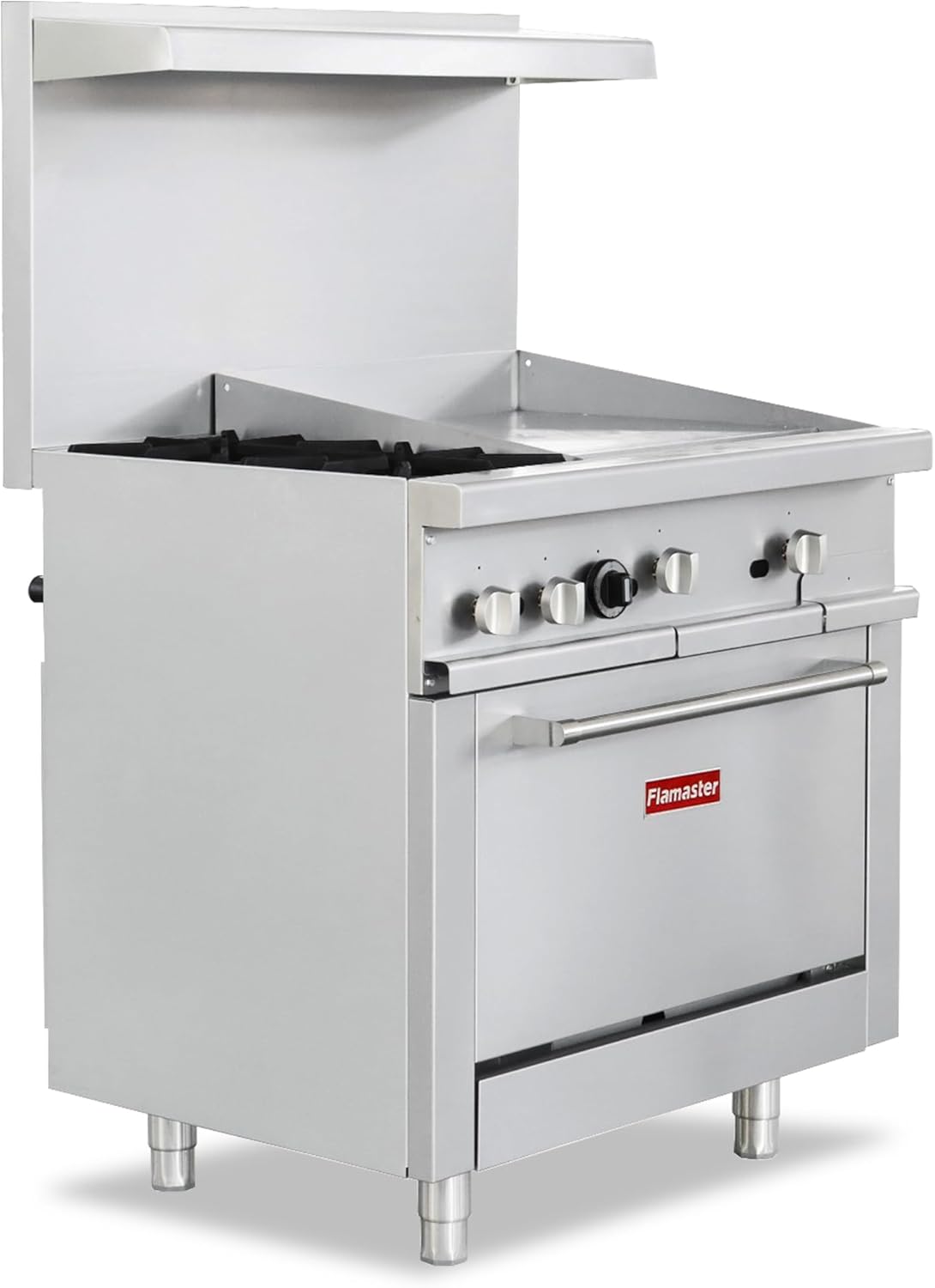 Commercial 36" Gas Range with 24" Griddle and Standard Oven, 4 Burners and Under Full Size Oven 153000 BTU Output, NG/LPG Conversion kit, NSF/ETL Certified Multifunctional Range for Restaurants