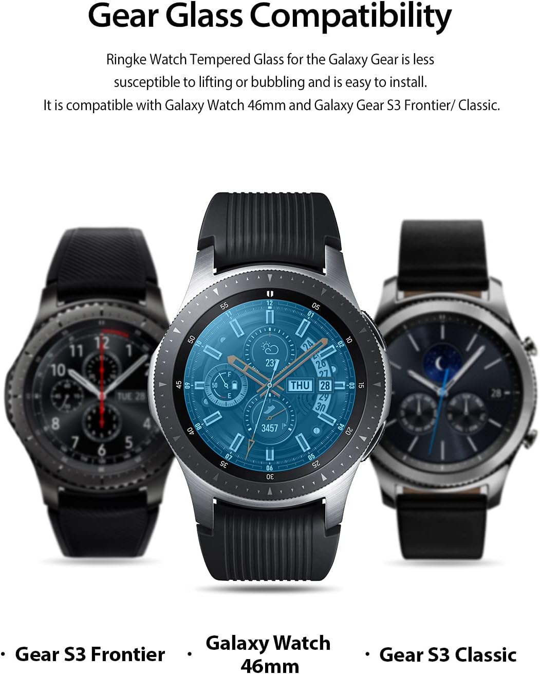 Ringke Invisible Defender Glass 4 Pack Compatible with Galaxy Watch 3 45mm / Galaxy Watch 46mm, Gear S3 Tempered Glass Screen Protector