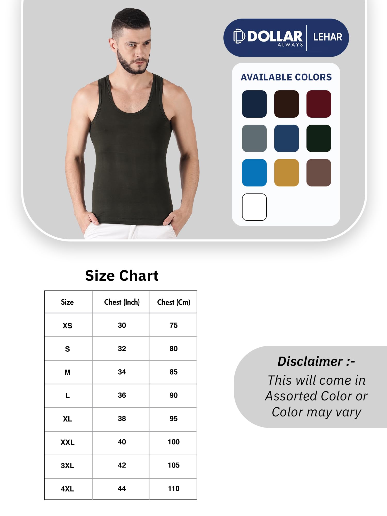 Dollar Lehar Combed Cotton Men's Pack of 8 Multicolour Vest - Image 6 thumbnail