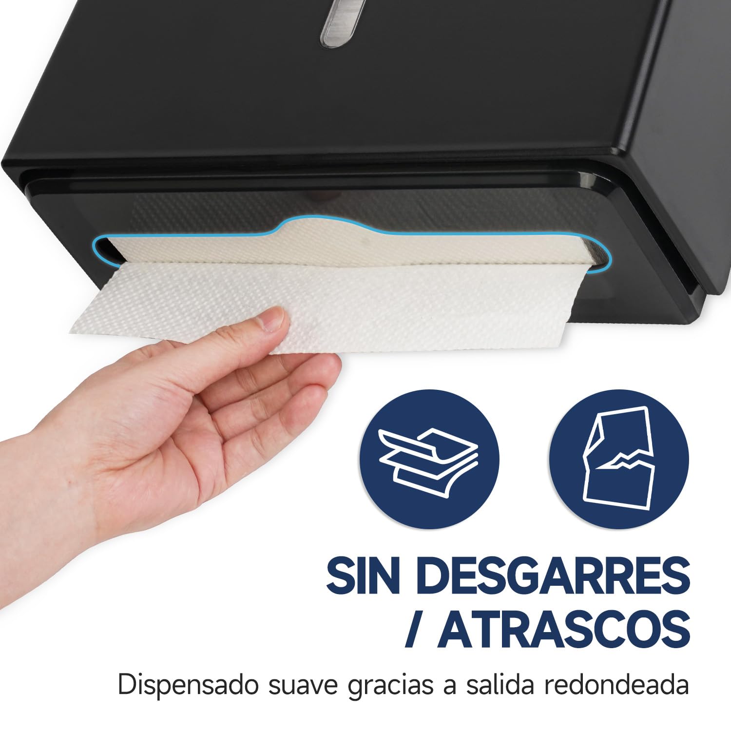 AIKE Dispensador Papel Secamano Pared 200+ Hojas Pliegue Z Toallas Multifold 25.4x7.8 cm Negro AK5102