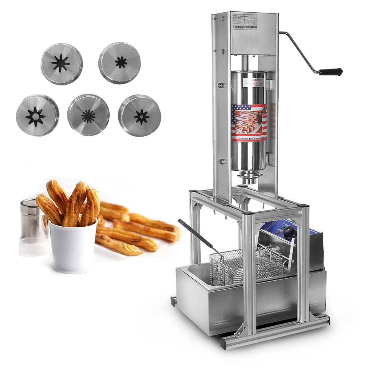 ASerZenith Commercial Churro Machine, Vertical Spanish Donut Snack Equipment With 6L Electric Fryer For Restaurants, Bakeries