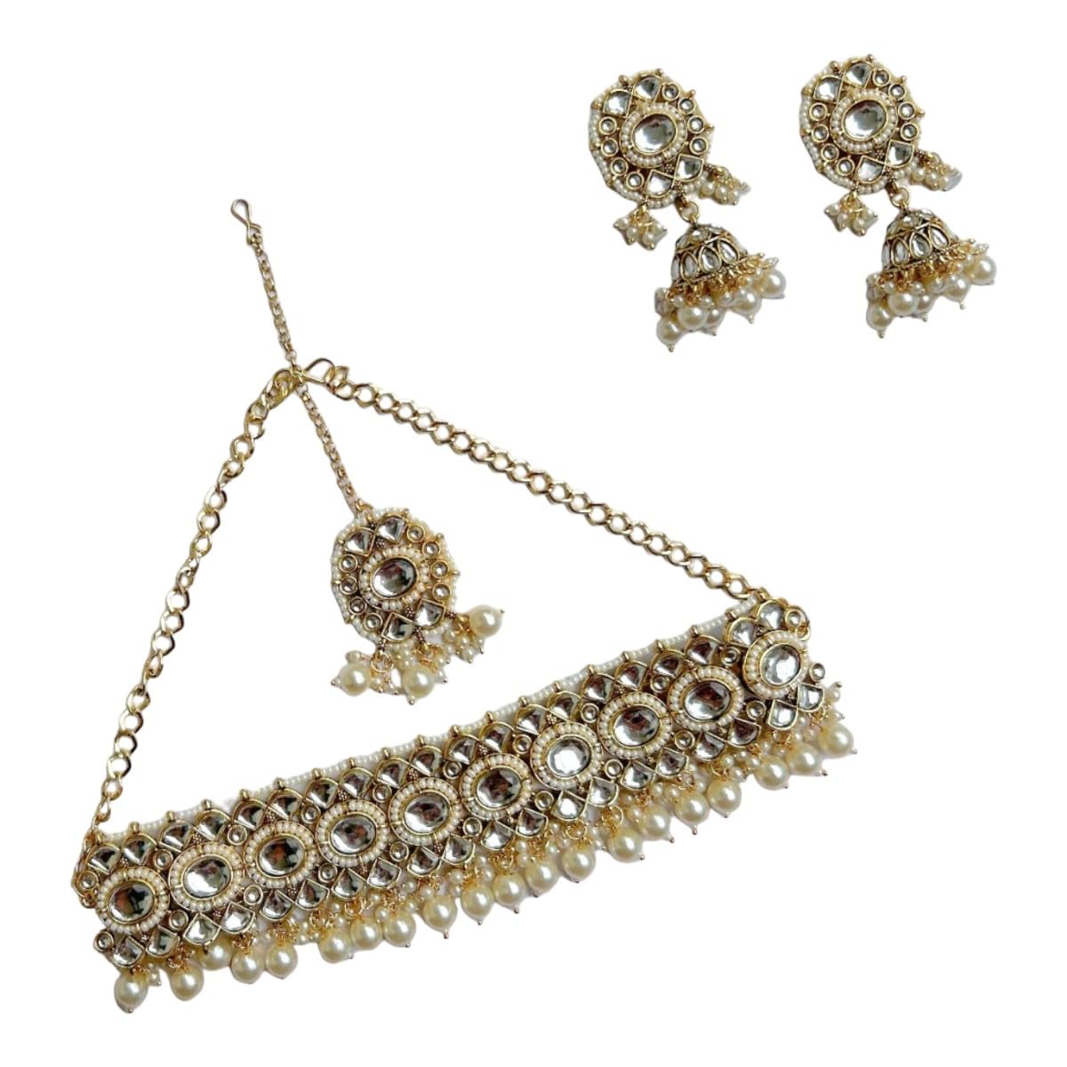 ACCESSHER Traditional Gold Plated Kundan and Stones Studded Statement Choker with Earrings and Maang Tikka/Bridal Jewellery Combo for Women and Girls (Gold) (B0DCC8HNL5) Amazon Price History, Amazon Price Tracker