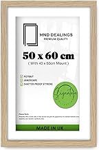 MND Dealings Oak 50x60cm Picture Frame, Display Picture with (40x50cm) White Mat, Thin Photo Frames with HD Clear Perspex for Wall Mounting Horizontally and Vertically (Oak)