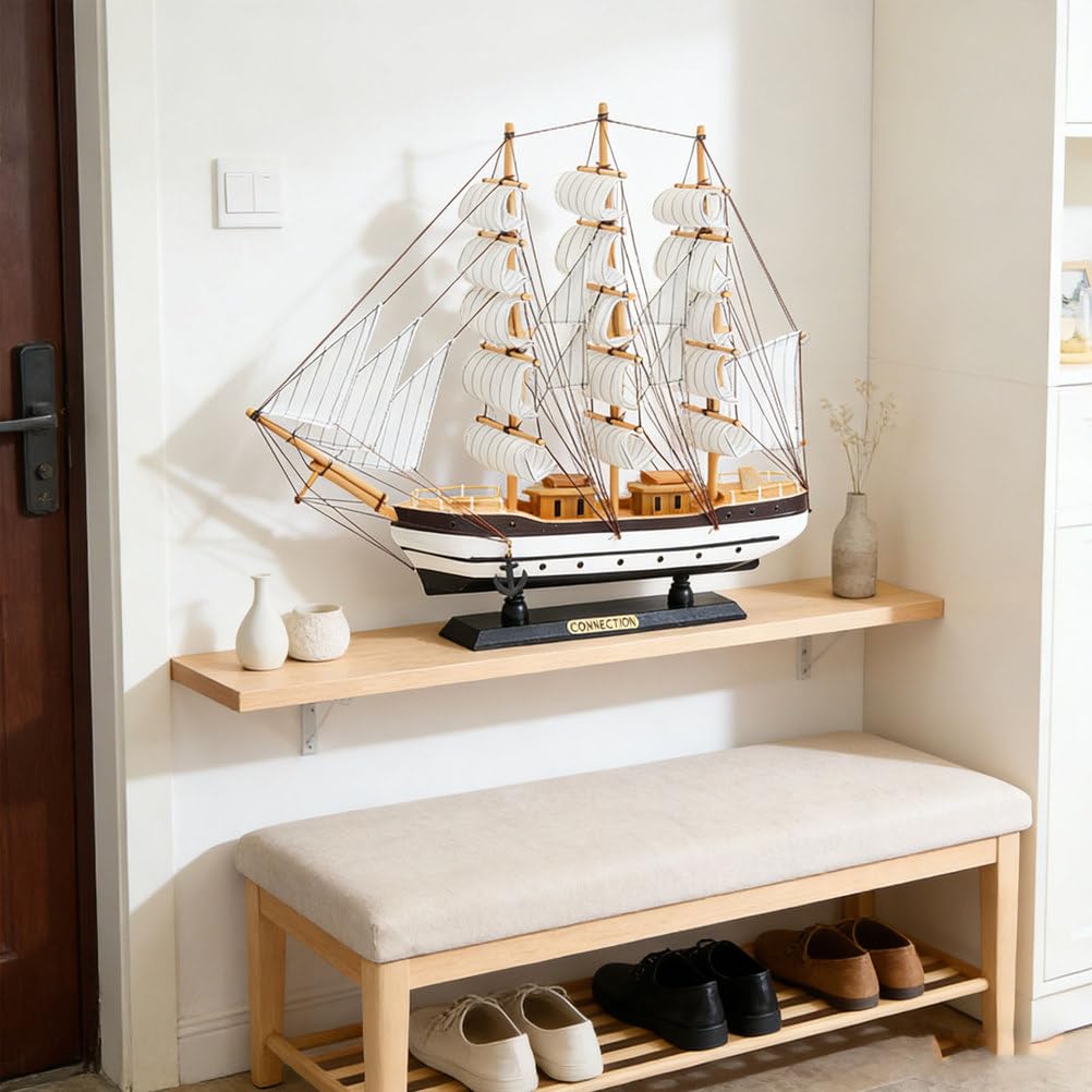 YLME Segelboot Modell Aus Holz, Europäisches Großsegelschiff, Nautische Dekoration Für Zuhause Und Büro, Handgefertigtes Maritimes Ornament Mit Stoffsegeln, Geschenk Für Männer/Geschichtsbegeisterte