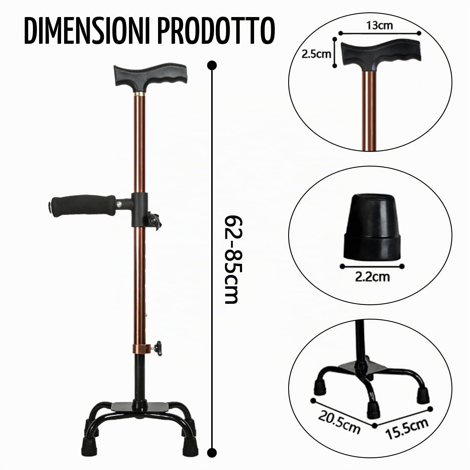 Bastone Passeggio, Stampelle Ausilio Per Deambulazione Anziani, Ausilio Per Sedersi Ad Altezza Regolabile Supporto Bastone Da Passeggio Quattro Piedi Ausilio Per Stare In Piedi 62 A 85cm