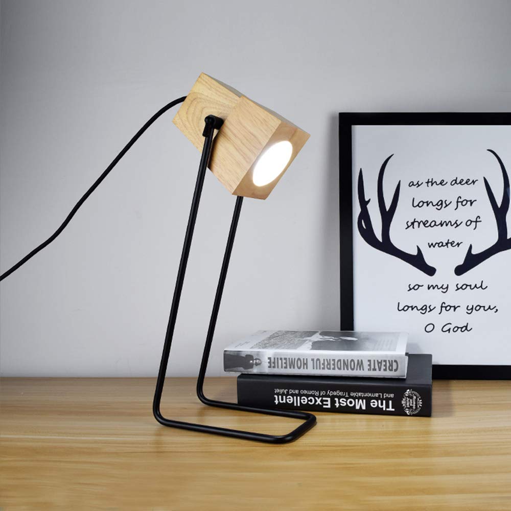 Retro Holz Tischlampe Schwarz Metall Tischleuchte Augenschutz Vintage E27 Arbeitsleuchte Lernlampe Leselampe Schlafzimmer Nachttisch Lampe 18 * 12.5 * 41Cm