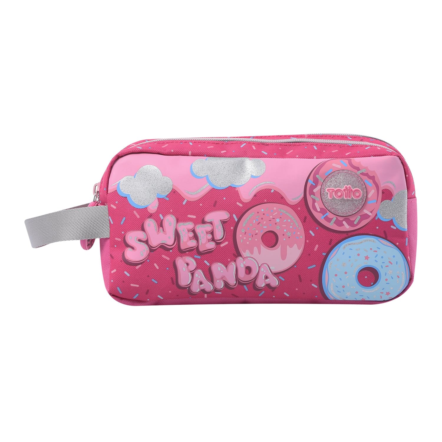 TOTTO - Estuche Escolar Dos Compartimentos, Modelo Sweet Panda, Estuche Grande, Dimensiones 23 x 12 x 8.5 cm, Asa Lateral, con Identificador en Parte Posterior, Compacto y Resistente, Color Rosa