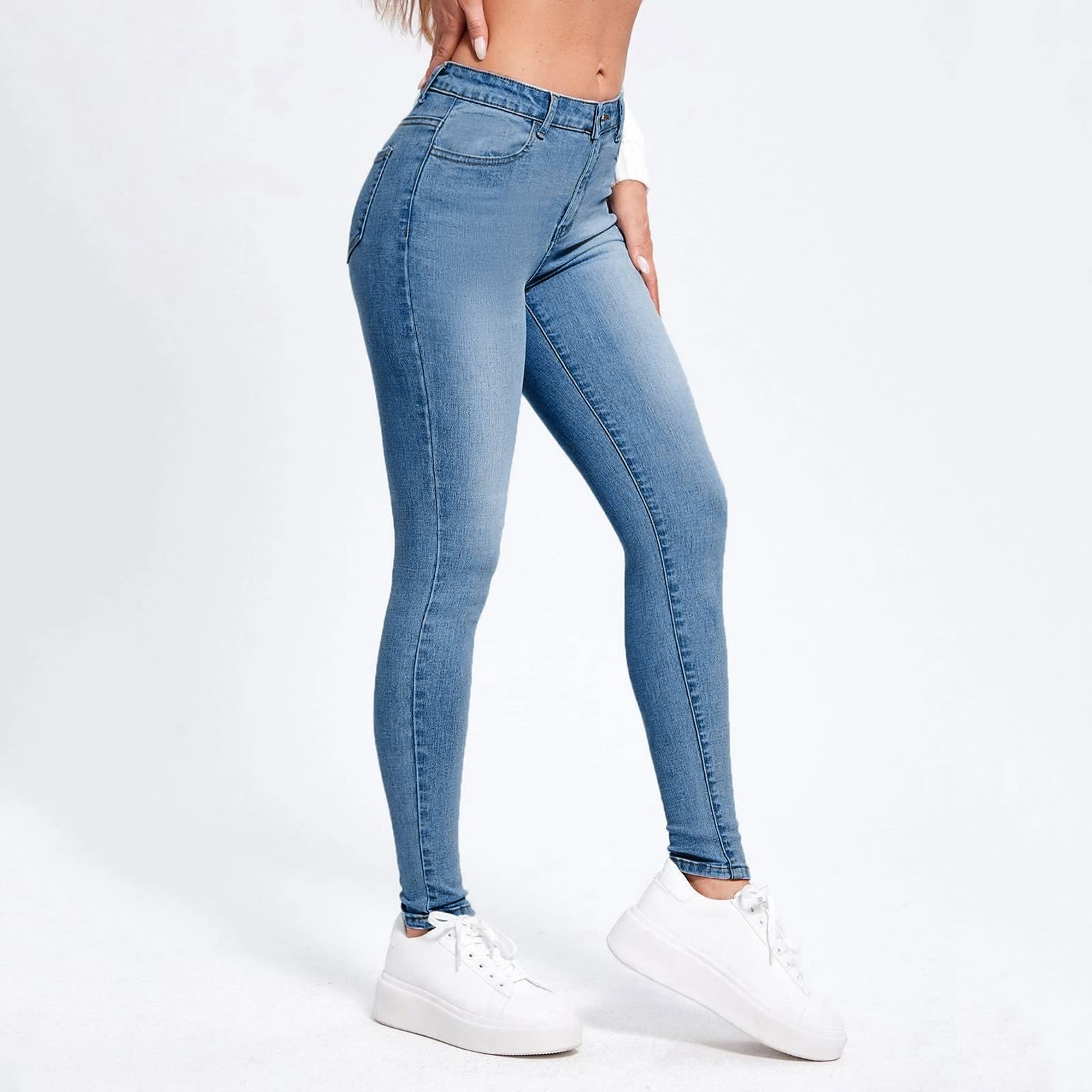 Generisch Jean stretch pour femme - Coupe ajustée - Pantalon de loisirs - Taille haute - Décontracté - Élégant - Pour femme - Confortable - Extensible - Pantalon crayon - Pantalon d'affaires - Stretch