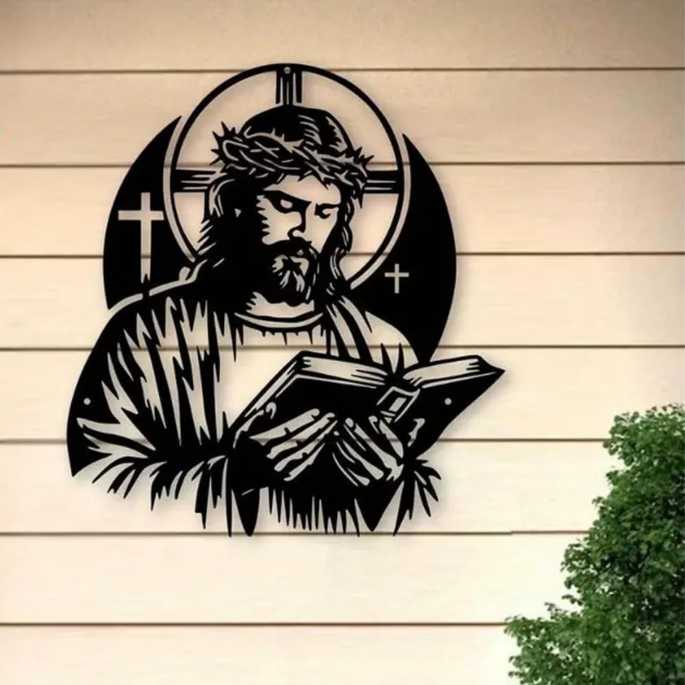 MONTY SOUL Arte Murale in Metallo di Gesù Cristo – Decorazione Religiosa da Parete in Ferro Battuto Pregiato – Arredo Sacro per Casa, Chiesa – Idea Regalo per Natale e Pasqua (Bibbia 33,5 x 40,5 cm)