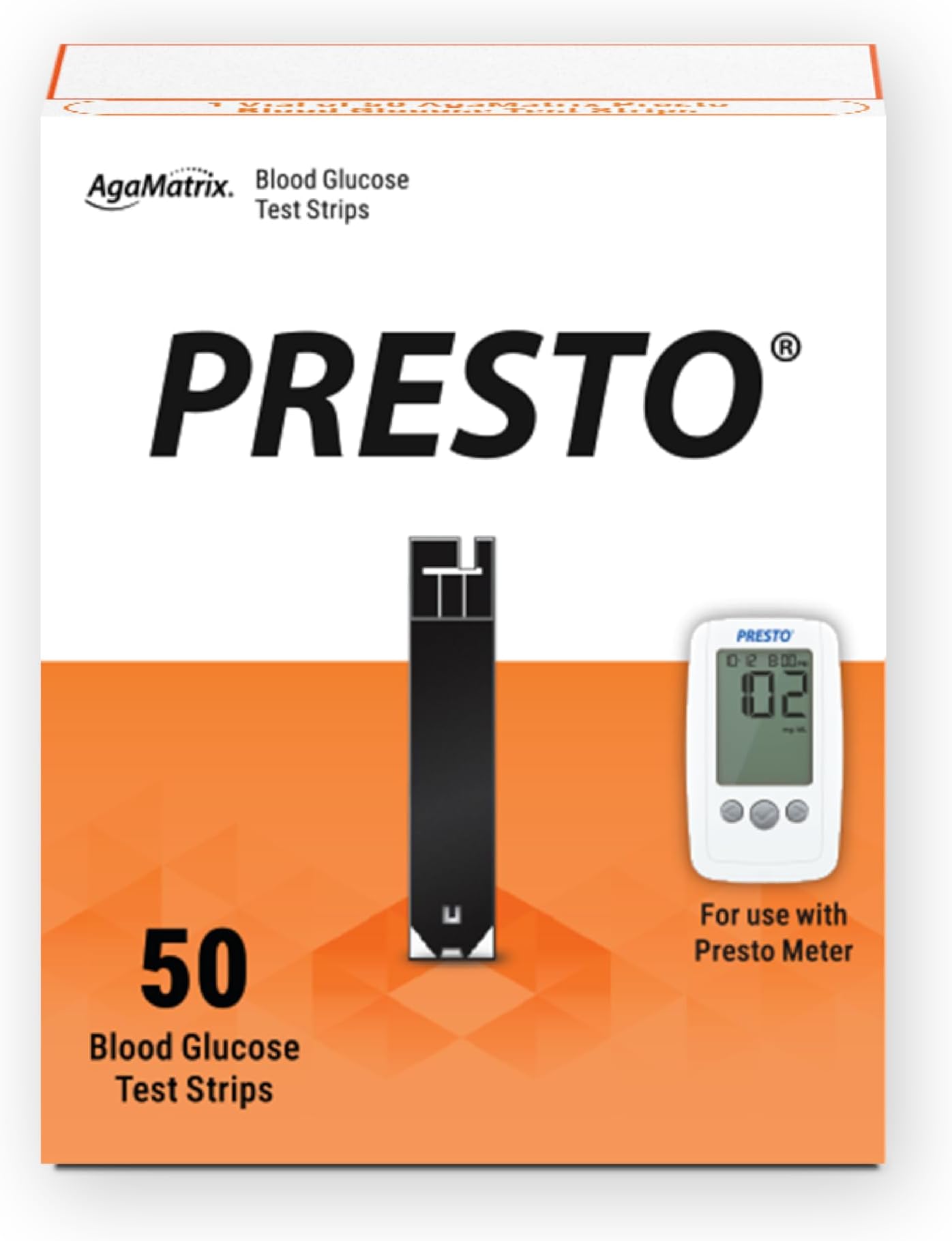 Presto Test Strips, 50 Count (Pack of 1) | Use with AgaMatrix Presto Blood Glucose Monitor Only | Not for use with Other Meters | 1 Box, 50 Diabetes Test Strips
