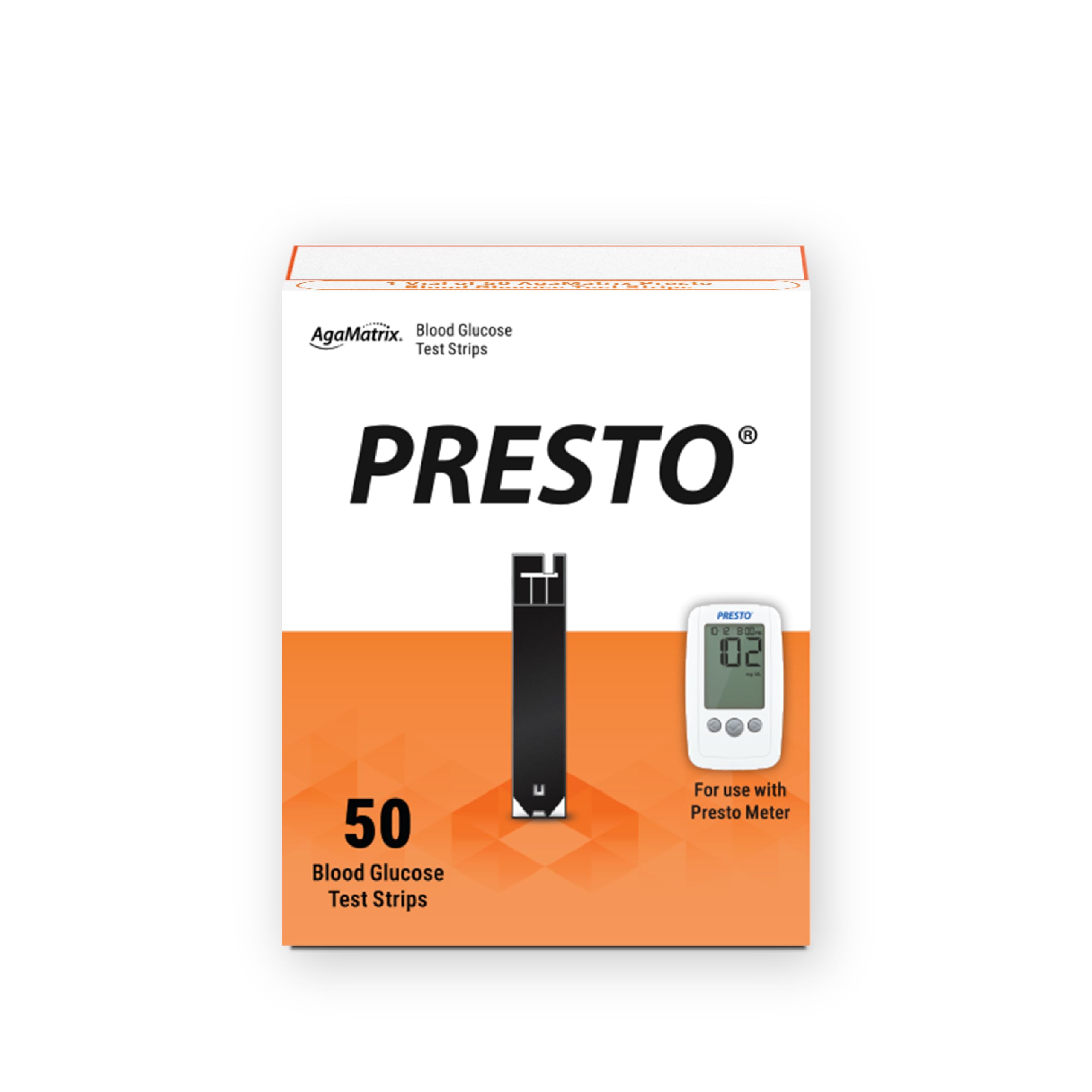 AgaMatrix Presto Test Strips, 50 Count (Pack of 1) | Use with AgaMatrix Presto Blood Glucose Monitor Only | Not for use with Other Meters | 1 Box, 50 Diabetes Test Strips
