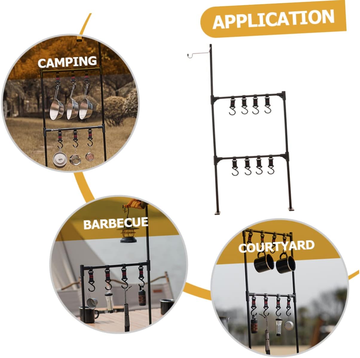 Versatile Aluminum Alloy Camping Rack with Hooks Folding Desktop Organizer for Cookware and Lanterns for Outdoor Picnics and Travel