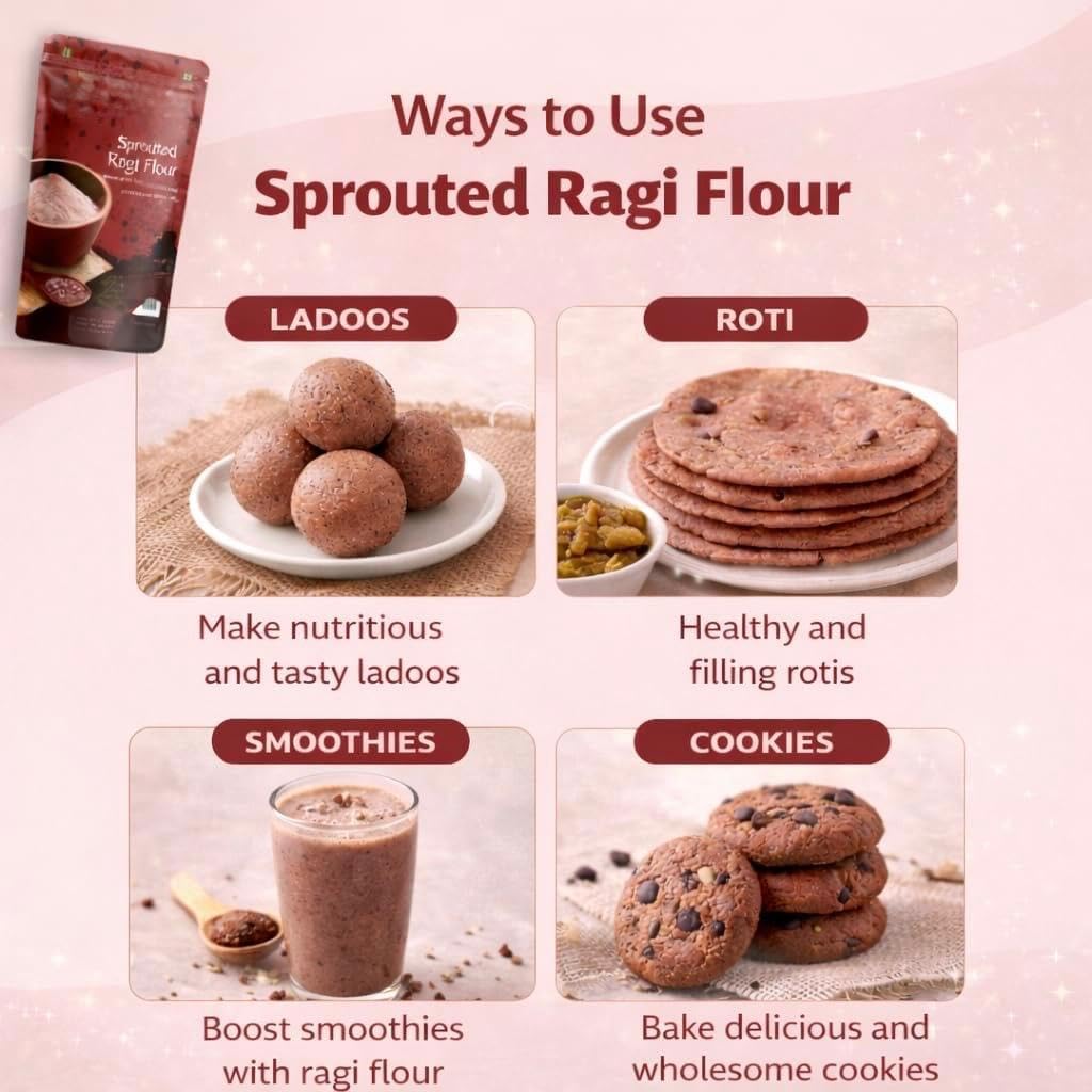 Sprouted Ragi Flour - 500 gm | Ragi Cereal - Zero Sugar, No Preservative, No Added salt | Kezhvaragu | Nachni Satva| Finger Millet Flour | Sprouted Ragi Powder for Adults | 100% Natural