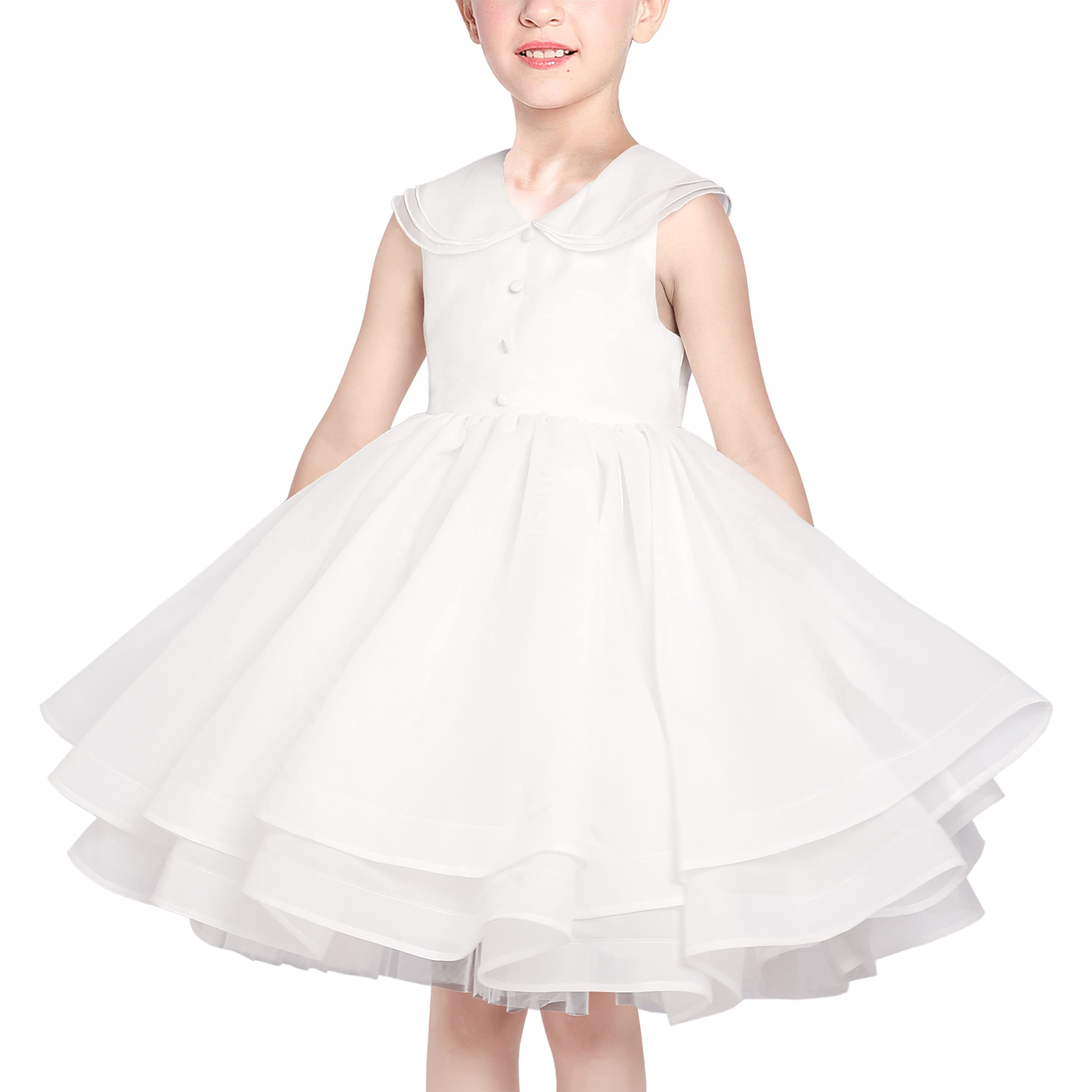 Sunny Fashion Vestito Bambina Fiore Bianca Nozze Pageant Damigella d'Onore Toga 3-10 Anni