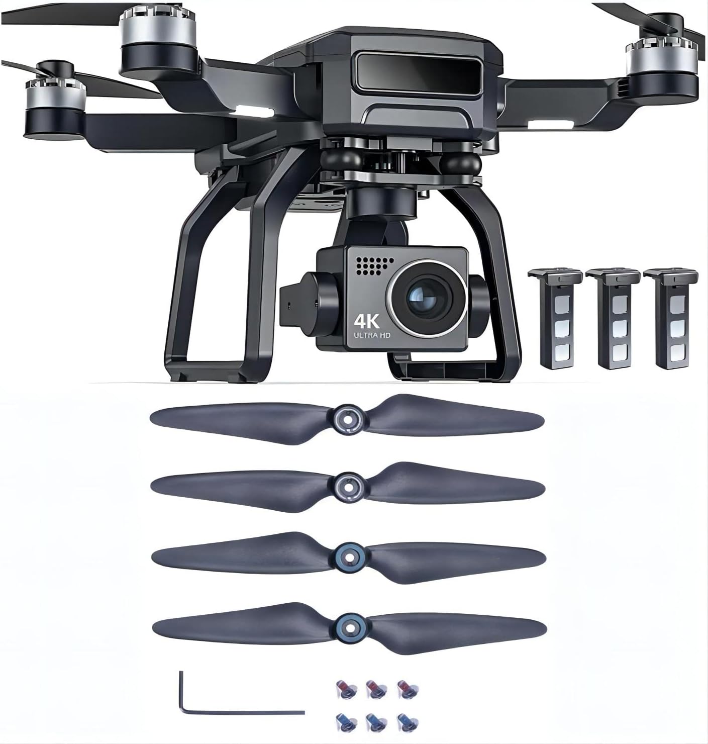 Disley Foldable Drone with Camera 4k, 9800ft Video Transmission, Camera Drone with 3-axis Gimbal + Bwine Drone Blades for F7HB2, 4 Pcs Original Propeller for Adults/Beginners