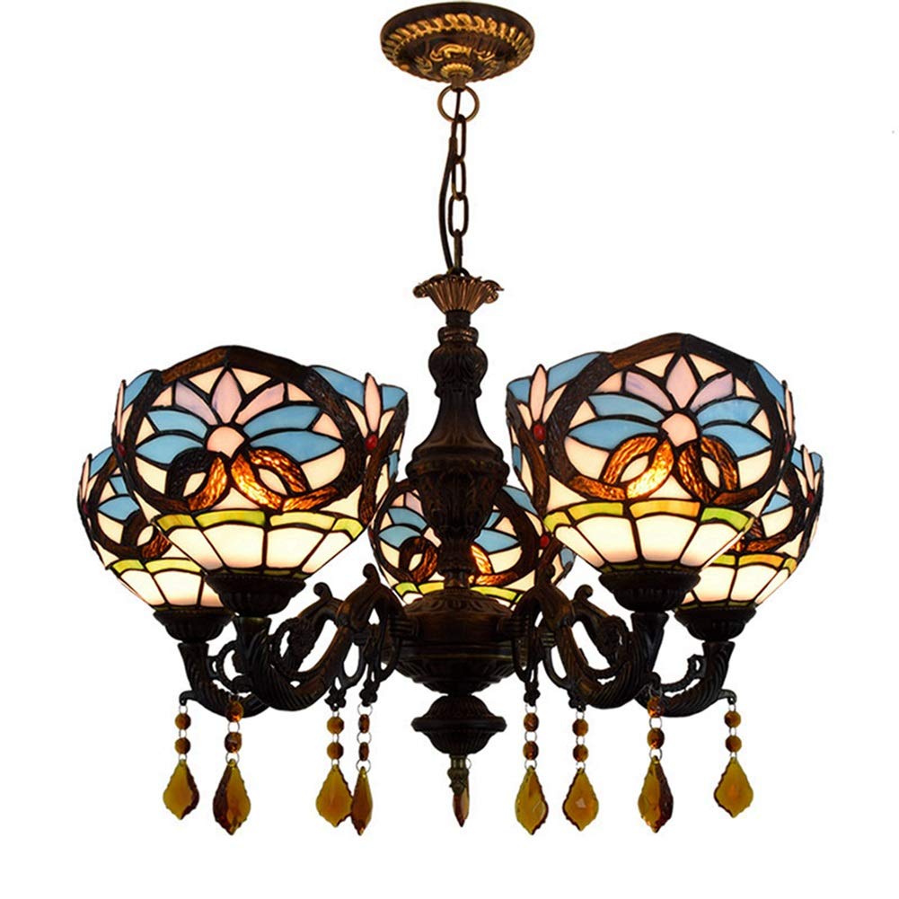 CENAP Tiffany Glass Chandelier 24 Inch Tiffany 5 Chandelier Blue Baroque Glass Chandelier Restaurant Cafe Bar Living Room Chandelier