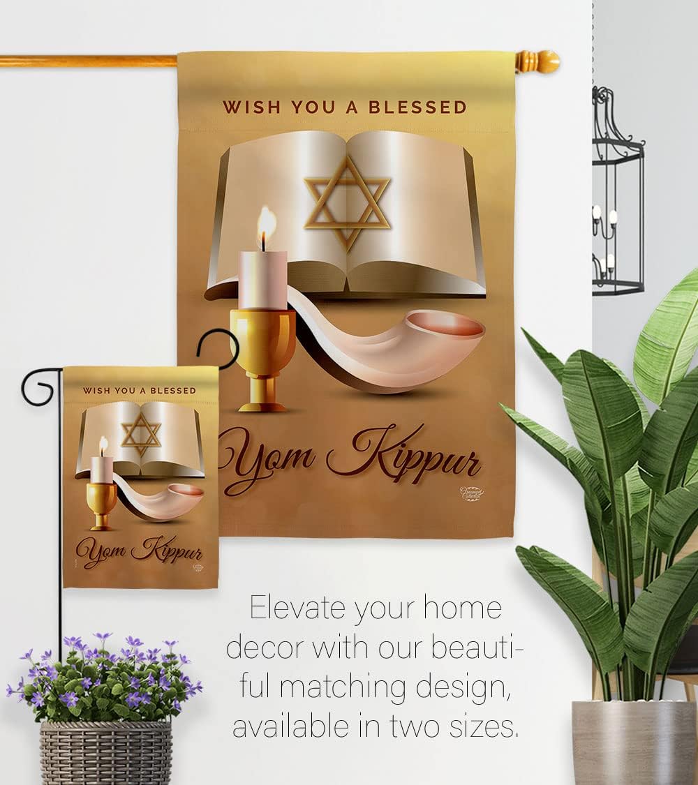 Yom Kipper Blessed Garden Flag Set Wall Holder Religious Kippur The Day of Atonement in Judaism Repentance Prayer House Decoration Banner Small Yard Gift Double-Sided, Made in USA
