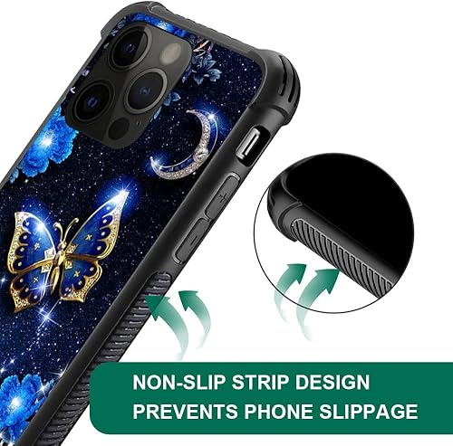 Miniatura 5 de Funda compatible con iPhone 14 Pro, fundas para mujeres y niñas, cielo azul, flor, luna y mariposa