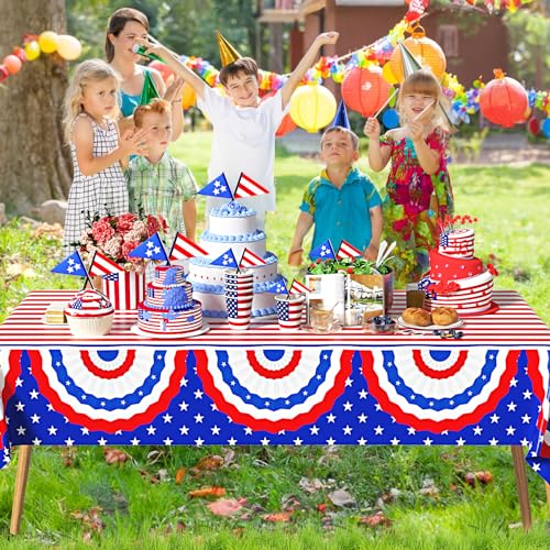 Image of 3 Pack Patriotic Tablecloth, Plastic Disposable 4th of July Tablecloth Independence Day Table Cover Patriotic Themed Party Supplies for Outside, Picnic, Memorial, 108in x 54in