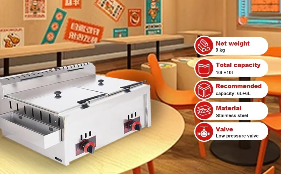Friteuse à gaz professionnelle 20L double bac inox propane - 7