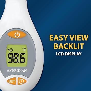 Veridian Temple & Underarm Thermometer, 4-Second Readout | Dual-Site Body Temperature, Backlit Fever Alert Display, Programmable Timer, Memory Recall, F/C Switchable