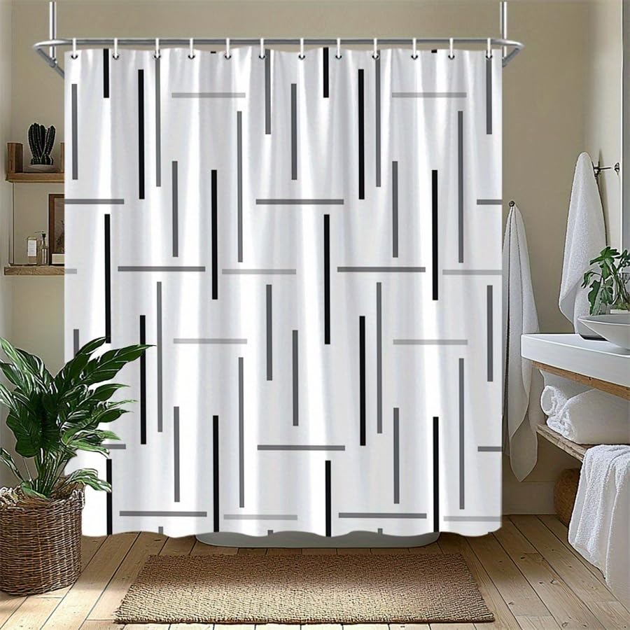 Rideau de douche imperméable à lignes géométriques polyester 120x210 cm - 3