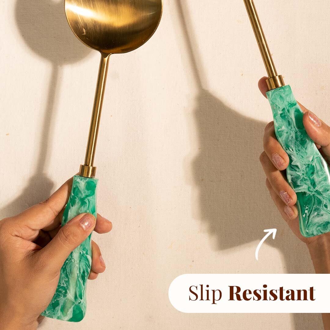 Folkulture Resin Salad Servers - Aqua Teal -5