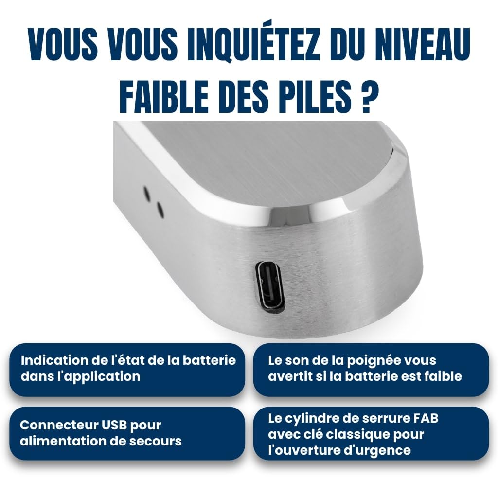 Serrure de porte intelligente Tuya avec poignée – Accès sans clé par code, empreinte ou mobile – Verrou électronique pour porte en bois, aluminium ou portail extérieur - 72 mm