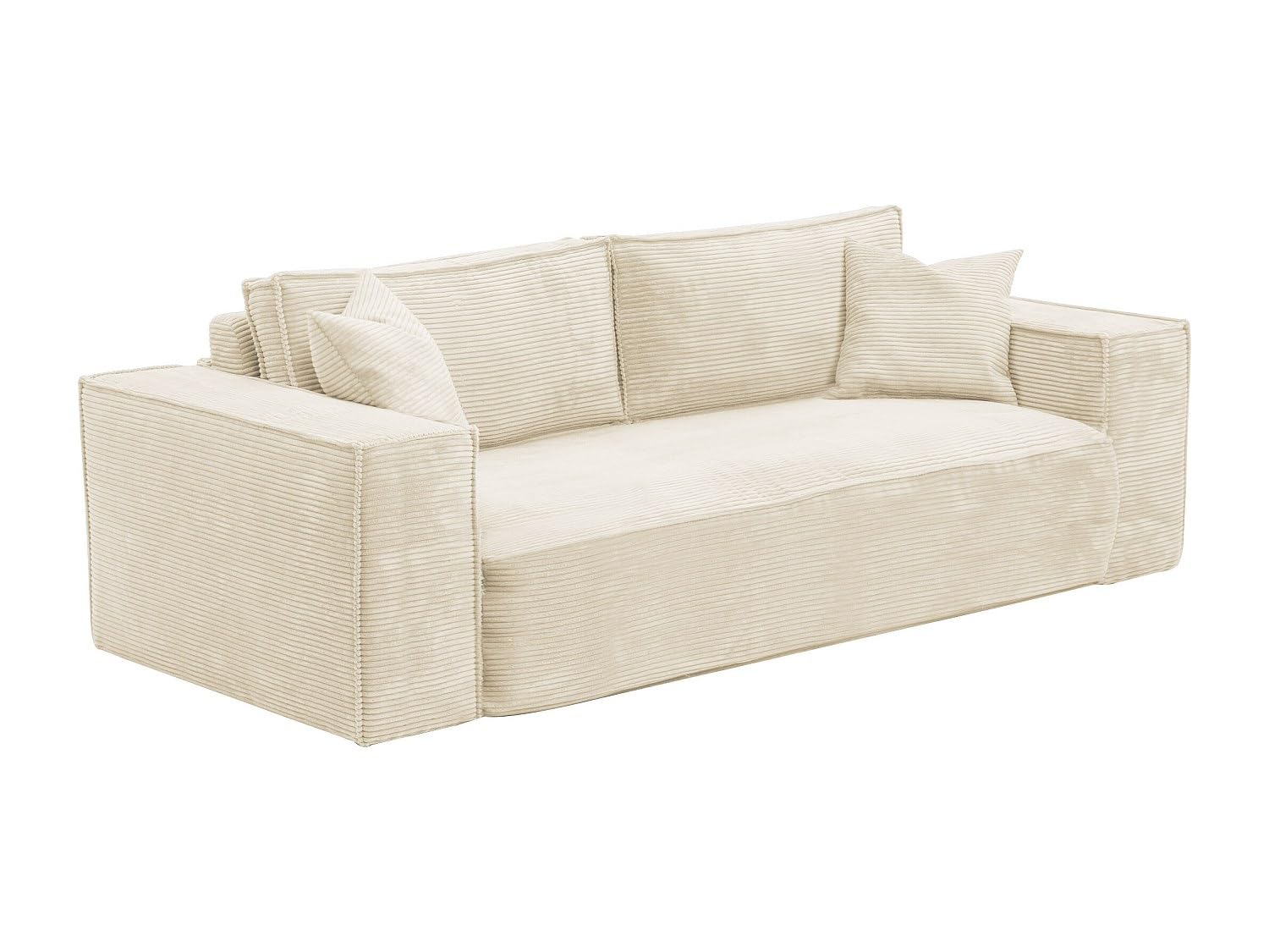 Vente-unique - Canapé 3 Places Convertible Express en Velours côtelé Beige - Couchage 140 cm - Matelas 13 cm avec mémoire de Forme - Amelia