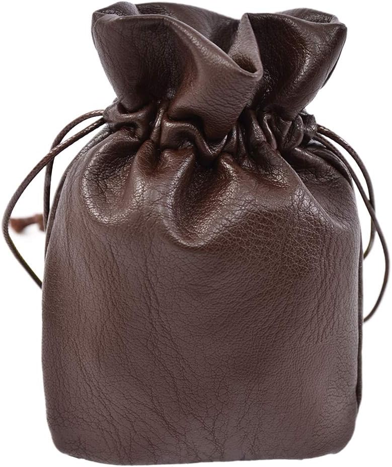 Coskidz Haikyuu Medieval PU Leather Pouch Leather Drawstring Pouch Coin Purse Storage Renaissance Dice Bag (L, Brown) - Image 2
