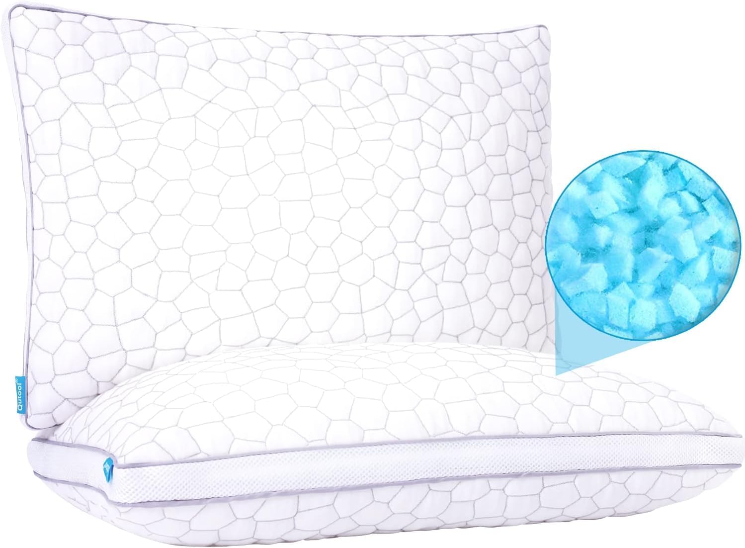 Shredded Memory Foam Pillows 2 Pack, Cooling Gel Pillows for Sleeping, Bamboo Pillow Standard Size Set of 2, Adjustable Pillows for Side Stomach and Back Sleepers Luxury Bed Pillow with Washable Cover