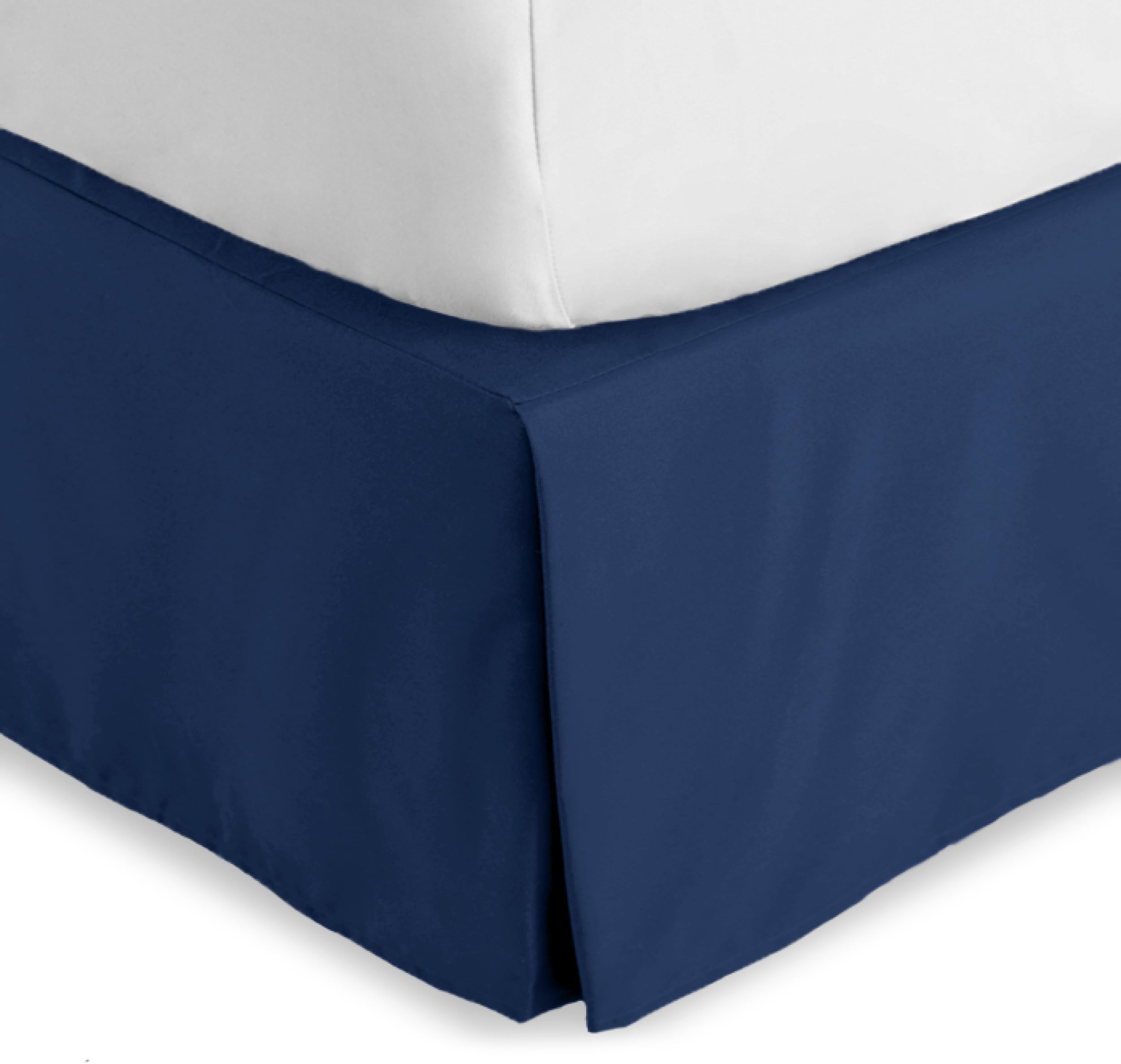 Bare Home Full Bed Skirt - 15-Inch Tailored Drop Easy Fit - Bed Skirt for Beds - Center & Corner Pleats (Full, Dark Blue)