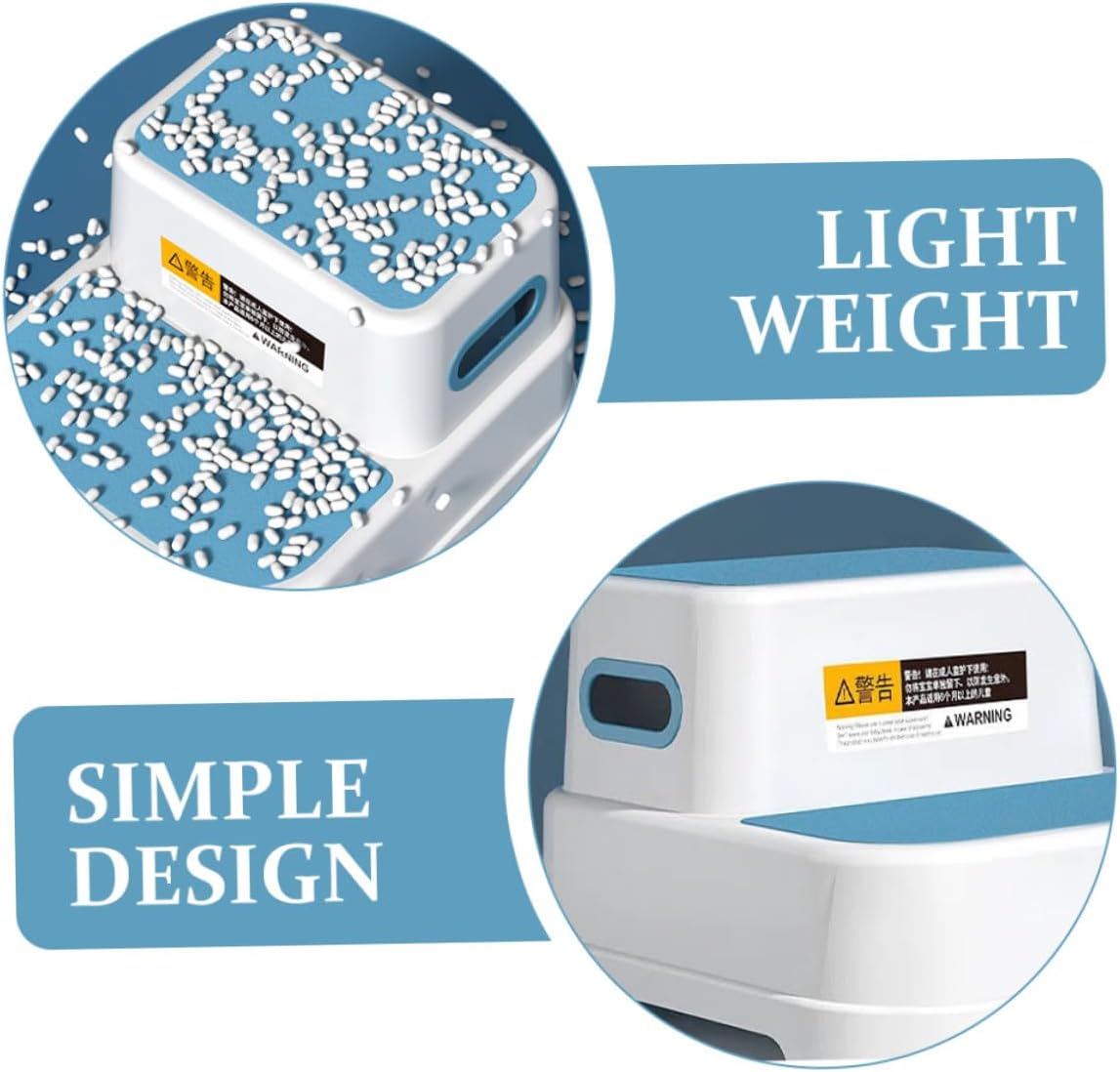 Step Stool Bathroom Foot Stool Non-Slip Plastic for Boys with Handle Peacock Blue