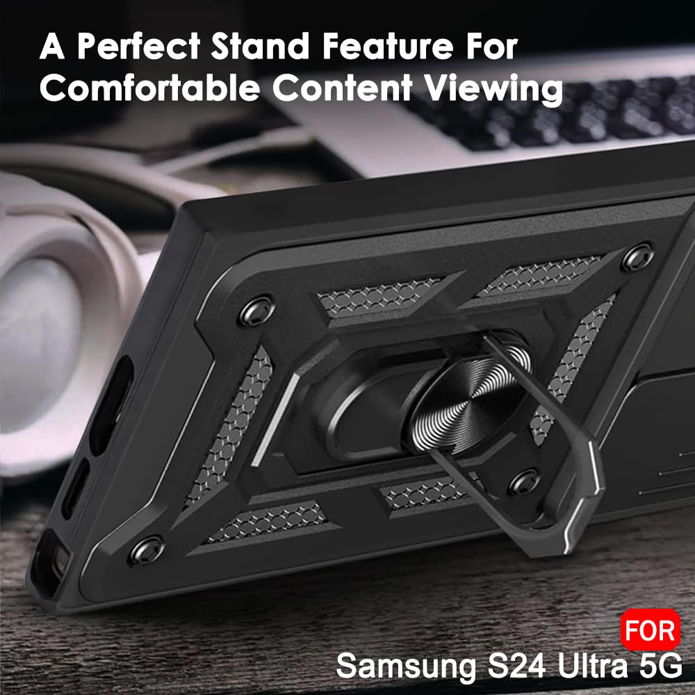 TheGiftKart Tough Armor Bumper Back Cover Case for Samsung Galaxy S24 Ultra 5G | Sliding Camera Cover, KickStand & Ring Holder | 360 Degree Protection Back Case for Samsung S24 Ultra (PC & TPU, Black) 4