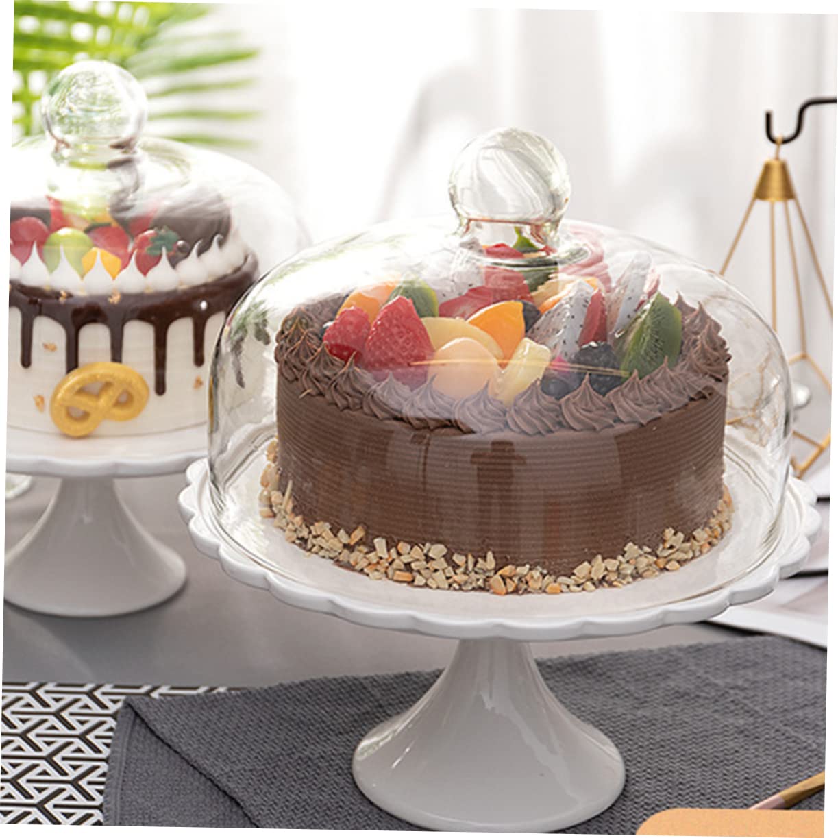 Porta Torta In Vetro Con Copertura A Cupola Per Servire Piatti Per Torte, Server Cloche Cupcake Dessert Vassoio In Legno Supporto Espositore Vassoio - Foto 8