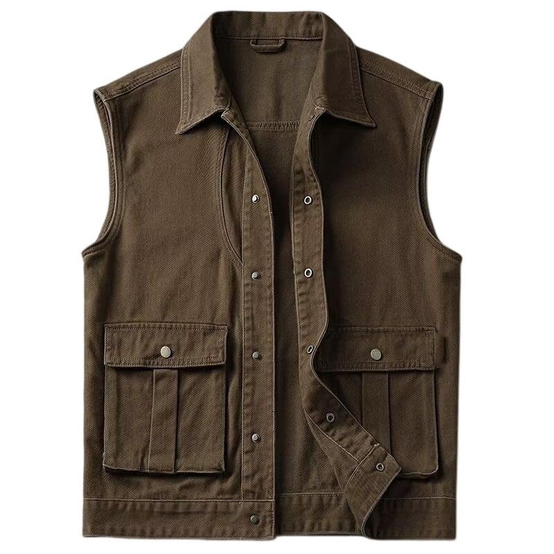 Gilet de travail homme vintage américain à col rabattu pour un style casual quotidien