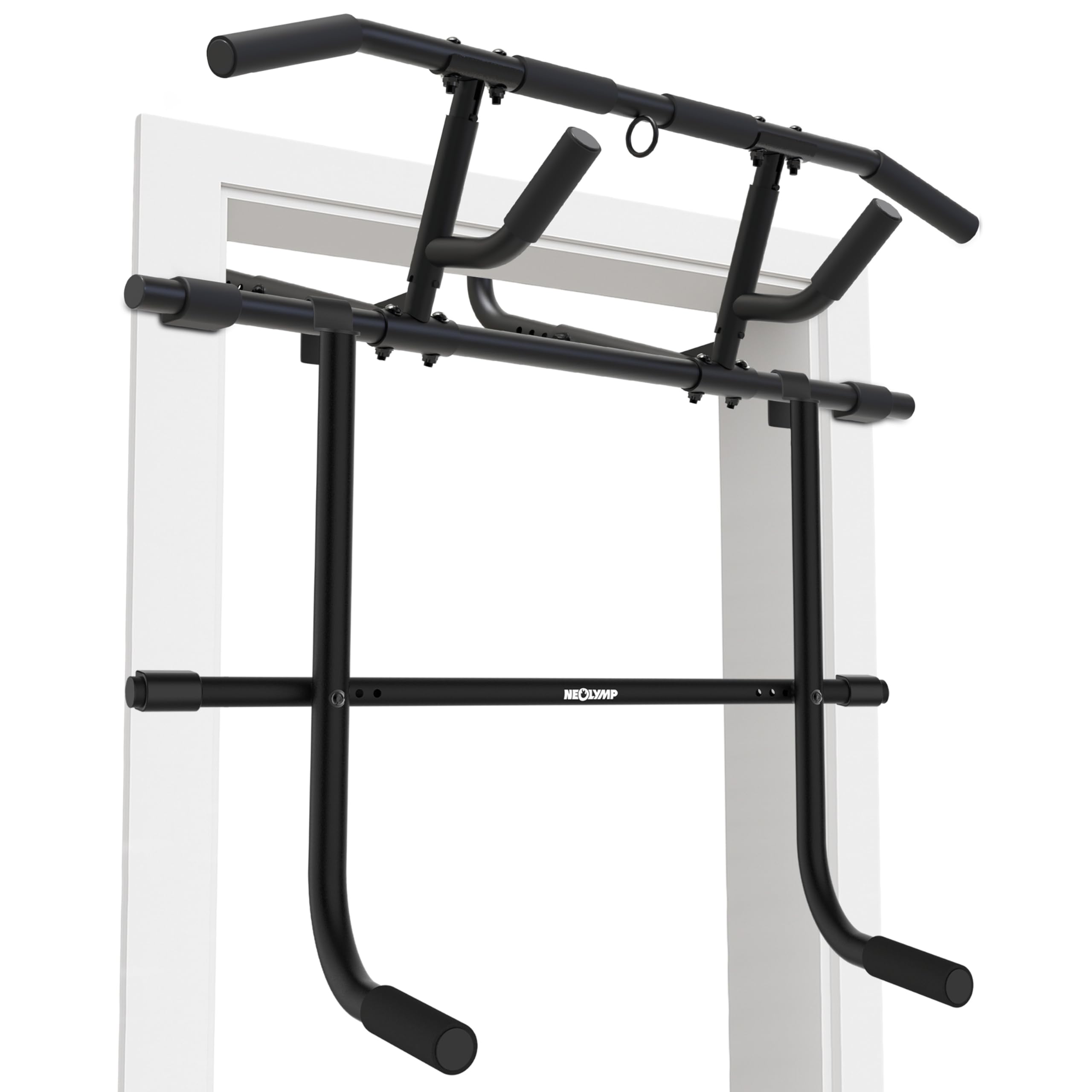 NEOLYMP Premium Klimmzugstange Türrahmen - Türreck mit einstellbarer Höhe, Breite & Tiefe 15–43 cm - Reckstange mit 150 kg Tragkraft - Pull-up Bar ohne Schrauben, einfach in Türrahmen einhängen