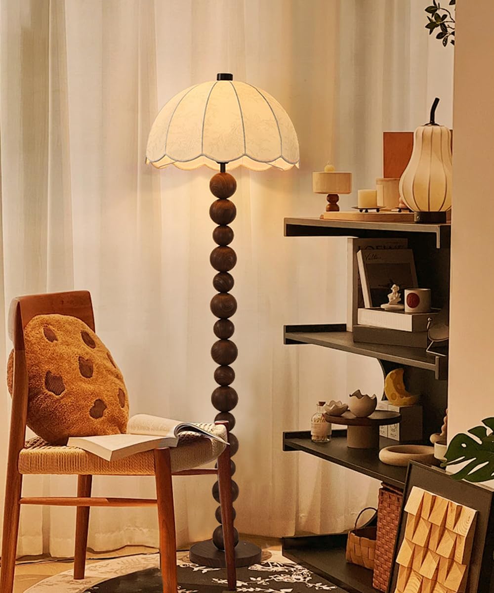 Lampa podłogowa Wabi-Sabi 55,9 cala, len, drewno, żelazo, tkanina, z kulistym korpusem, E26, ściemniana, do salonu, sypialni, czytelni, willi