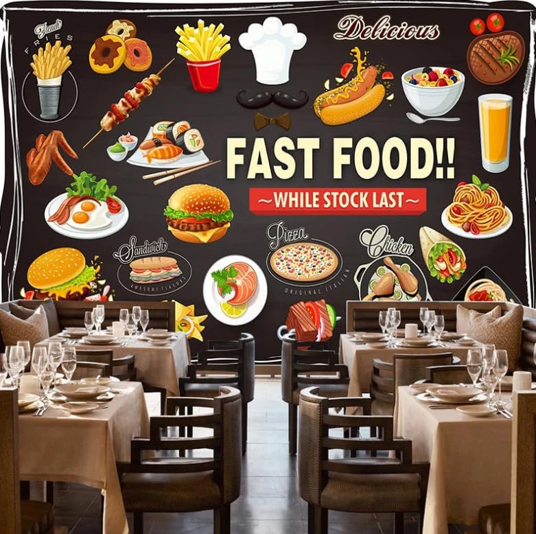 Papier peint 3D burger restaurant et peinture murale pizza 300x210 cm