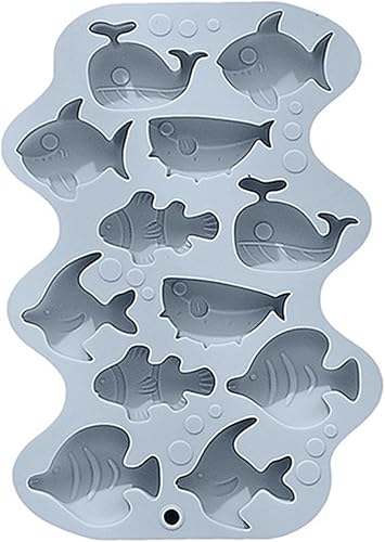 Miniatura 6 de Molde de silicona flexible de grado alimenticio de 12 cavidades 3D para peces marinos, resina de arcilla, cerámica, caramelo, fondant, chocolate,