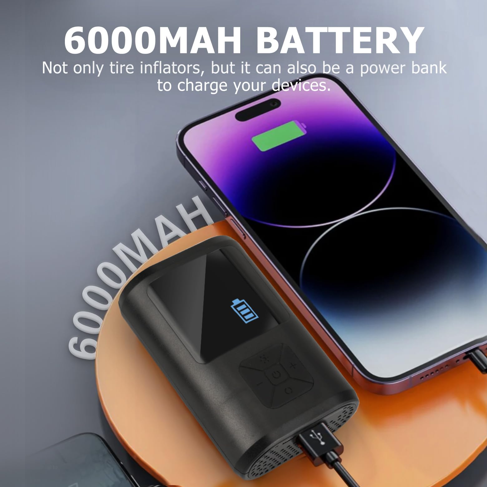 Mini Compresseur A Air Portatif 6000mAh,Gonfleur Pneus Voiture,Pompe A