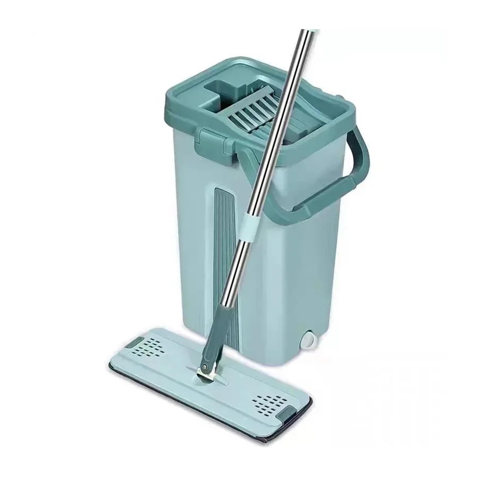 Trapeador de Piso Manos Libres con Cubo Separador de Aguas residuales, Limpieza en seco y húmedo, 360°, Juego de trapeadores Planos, Herramientas de Limpieza for el hogar(Mop with 2coth)