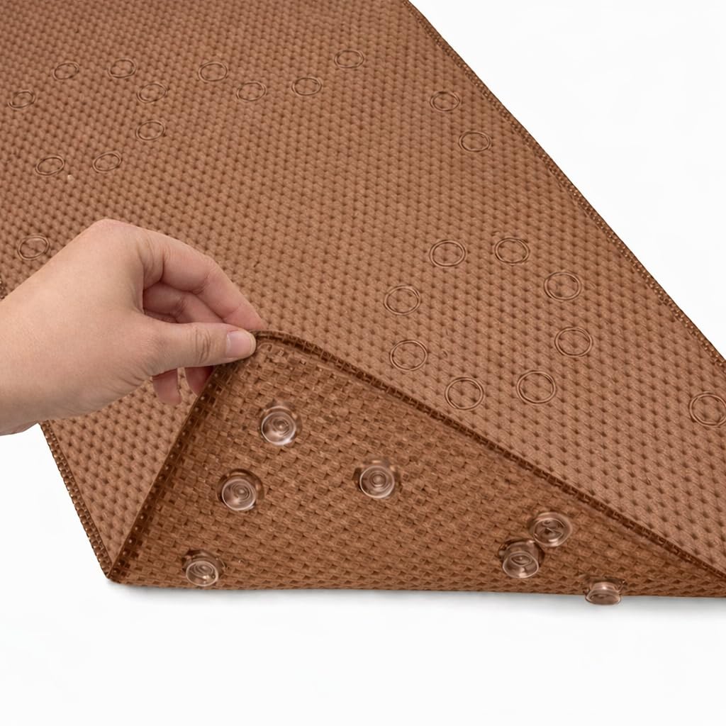 Luxury Non Slip Bath Mat Non-Slip Soft Foam Bath Mats for Bathtub, Bath Mat with Drain Holes, Suction Cups; 91x43cm, Brown