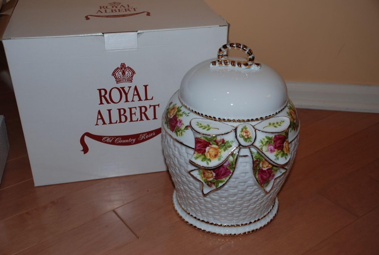 Royal Albert Old Country Roses, White Vintage Biscuit Jar, 10 in., Flip Top