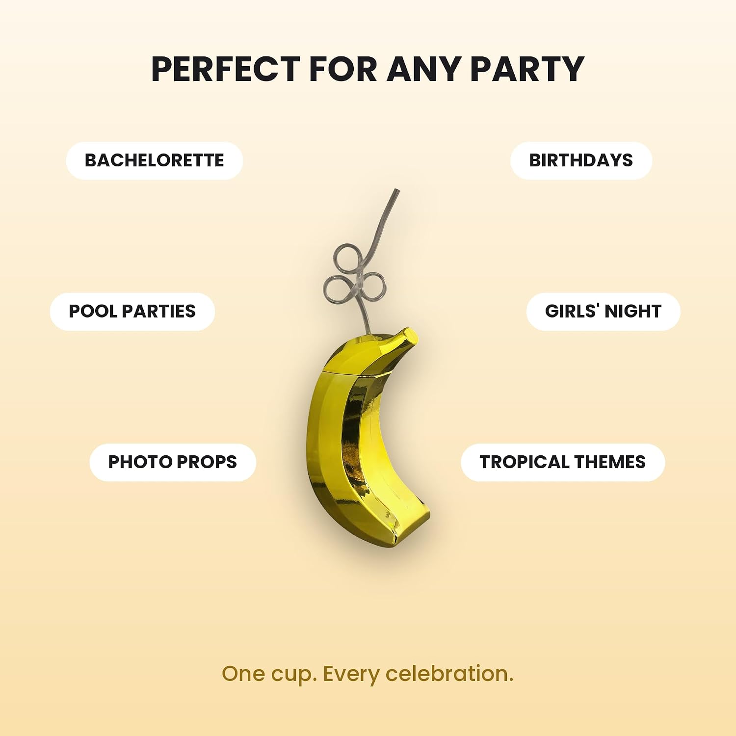 Kheper Games Metallic Banana Party Cup – 16oz Novelty Drinkware for Tropical Cocktails – Fun Reflective Cup for Beach, Pool, Pride, or Bachelorette Parties