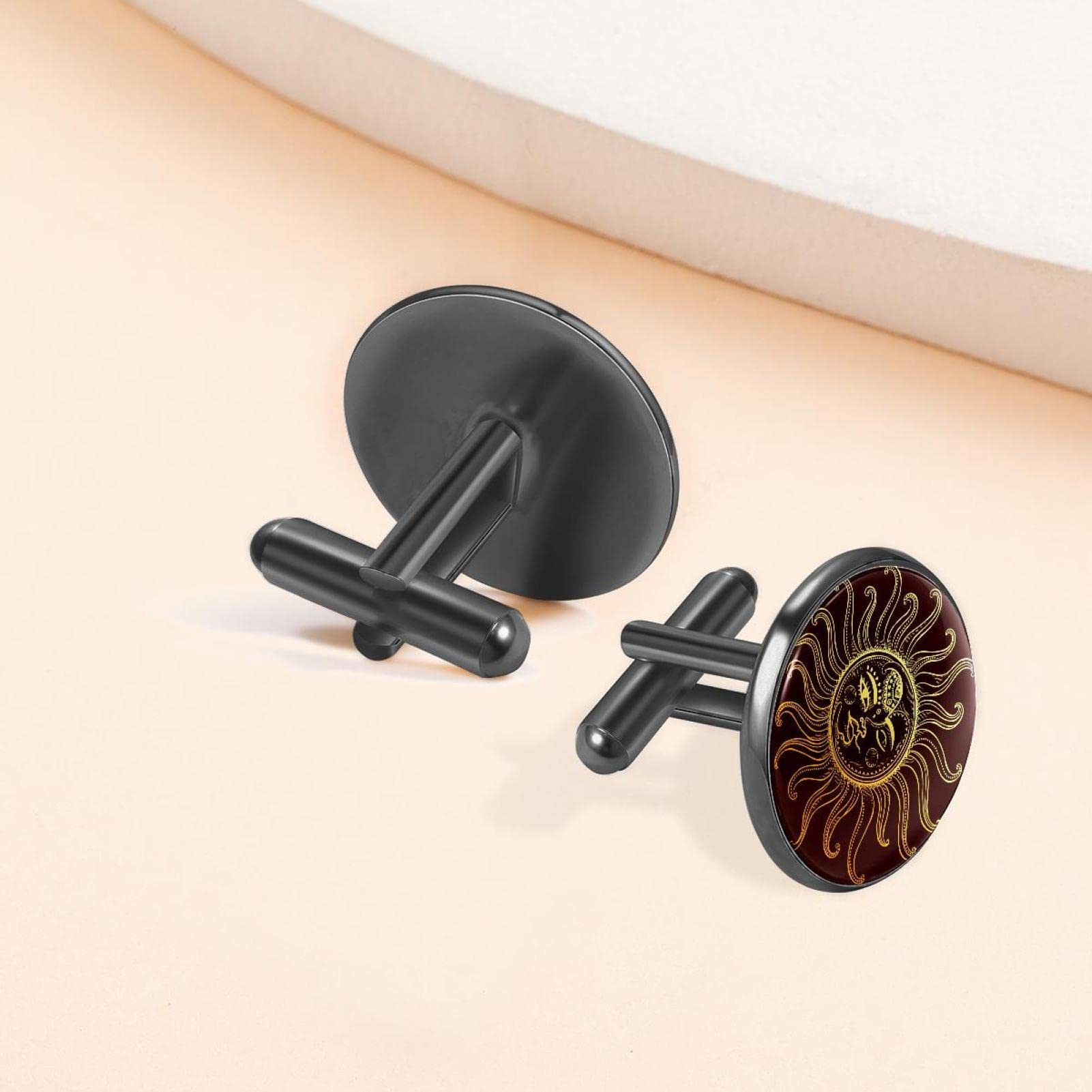 Set di gemelli da uomo con sole e luna, per matrimoni e affari, 20mm*20mm, Acciaio inossidabile, Quarzo creato