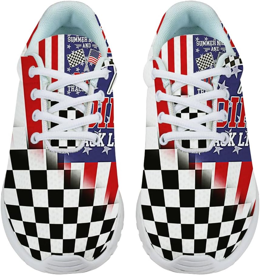 Dirt Track Racing Checkered Racing American Flag Shoes for Women Men Trail Running Casual Fashion Sneakers Slip-on Tennis Shoes
