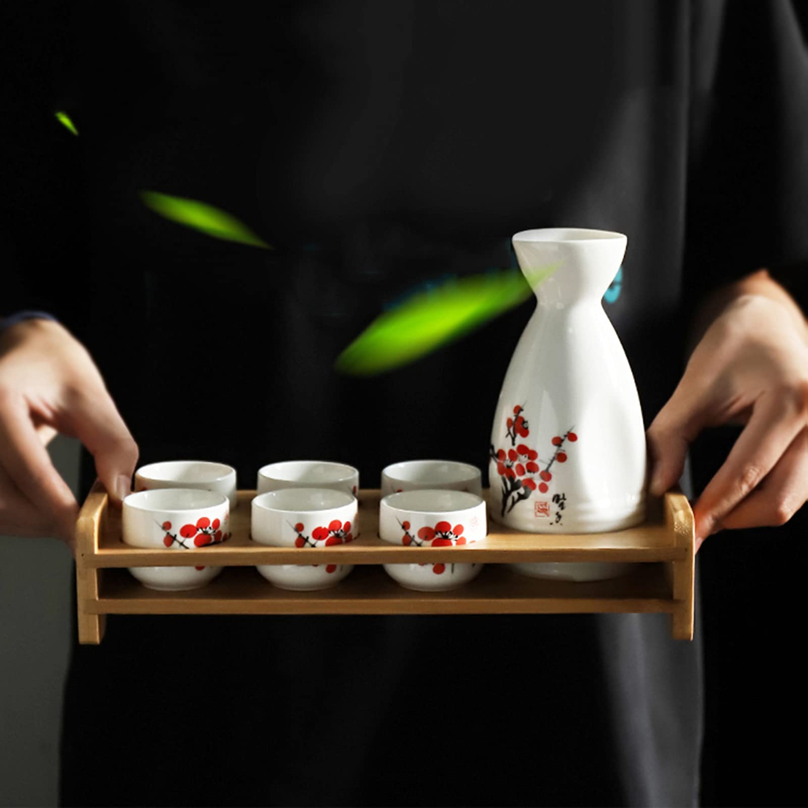 Set per Sake in Ceramica, Set per Sake con ripiano Set di Tazze per Sake da 7 Pezzi Porcellana Tradizionale Tazze in Ceramica Artigianato Bicchieri da Vino, F (Colore : C) (DD) (DD)