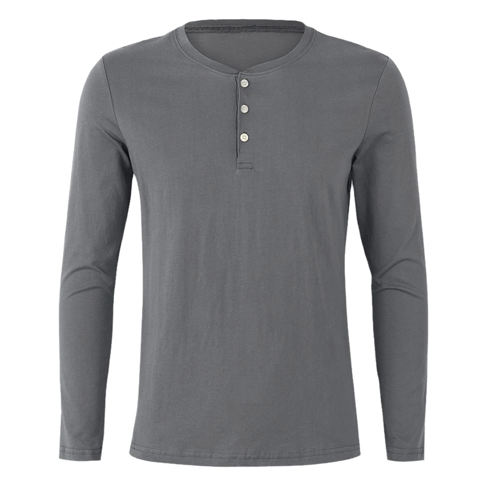 Cotton Clothing Solid Herren T-Shirt Langarm Basic Tee Frühling Henley T Shirt Top Plus Size, grau, XXL